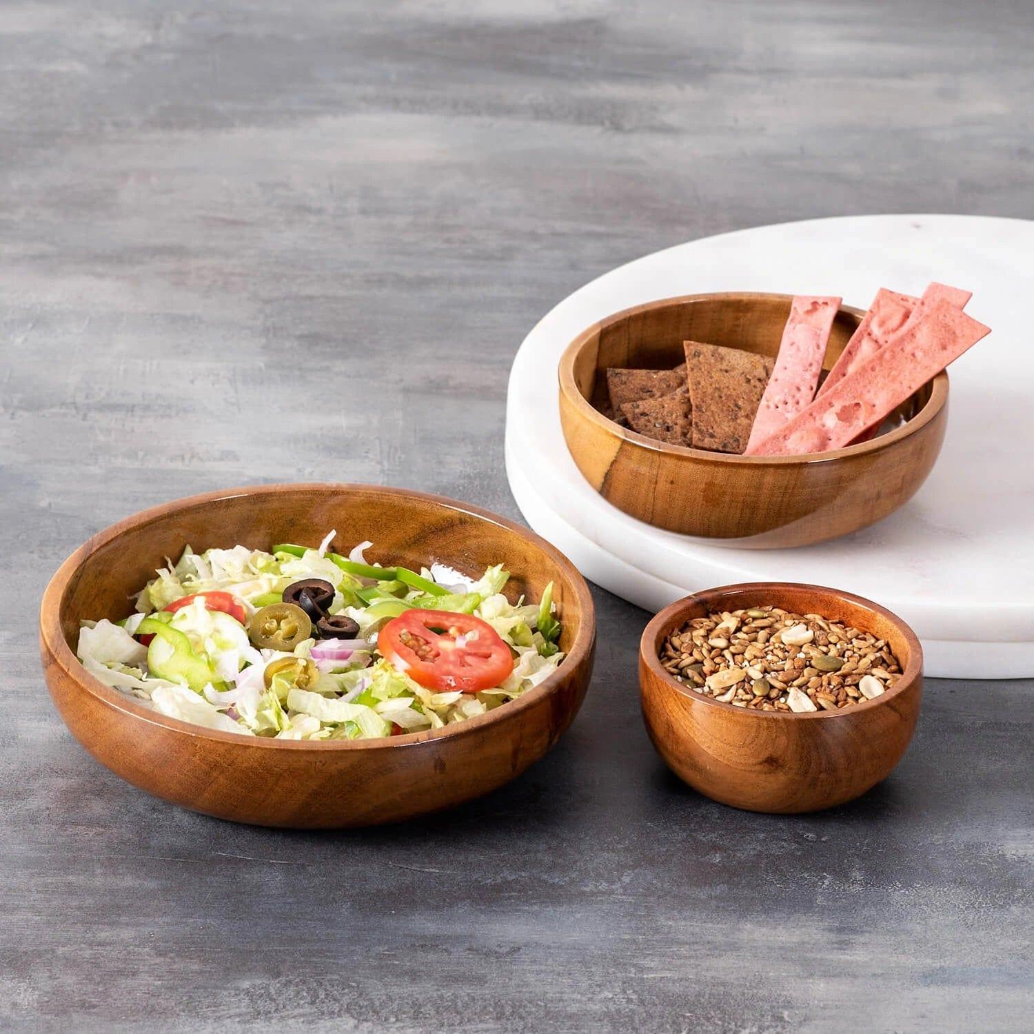WOODEN BOWL || SET OF 3 || FOOD SAFE || ACACIA WOOD || HOT/COLD MEAL SAFE - Ouch Cart