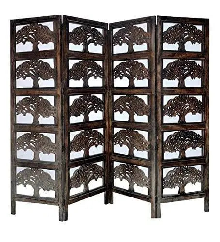 Solid Wood 4 Panel Room Wooden Partition (Brown) for Living Room - Ouch Cart