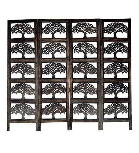 Solid Wood 4 Panel Room Wooden Partition (Brown) for Living Room - Ouch Cart