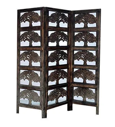 Solid Wood 4 Panel Room Wooden Partition (Brown) for Living Room - Ouch Cart