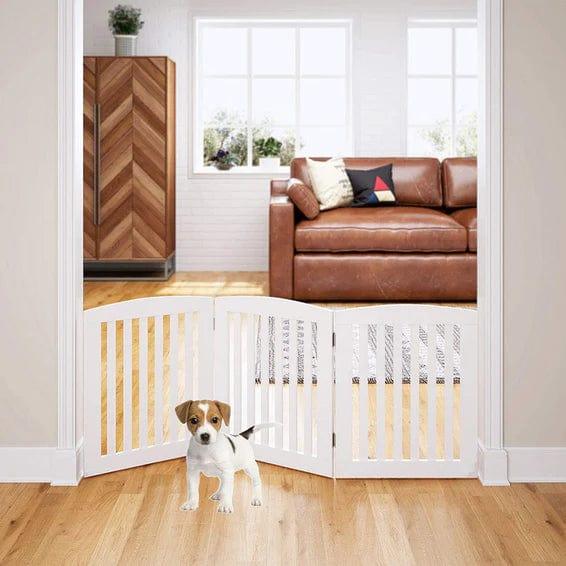 Wooden Portable Safety Pet Fence Gate Partition For Kids (White) - Ouch Cart