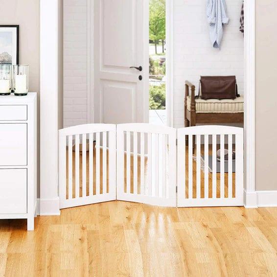 Wooden Portable Safety Pet Fence Gate Partition For Kids (White) - Ouch Cart