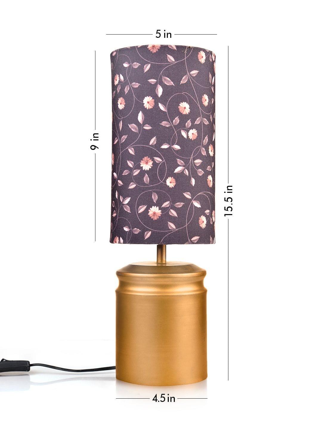 Metal Golden Table Lamp with Floral Print Shade - Ouch Cart