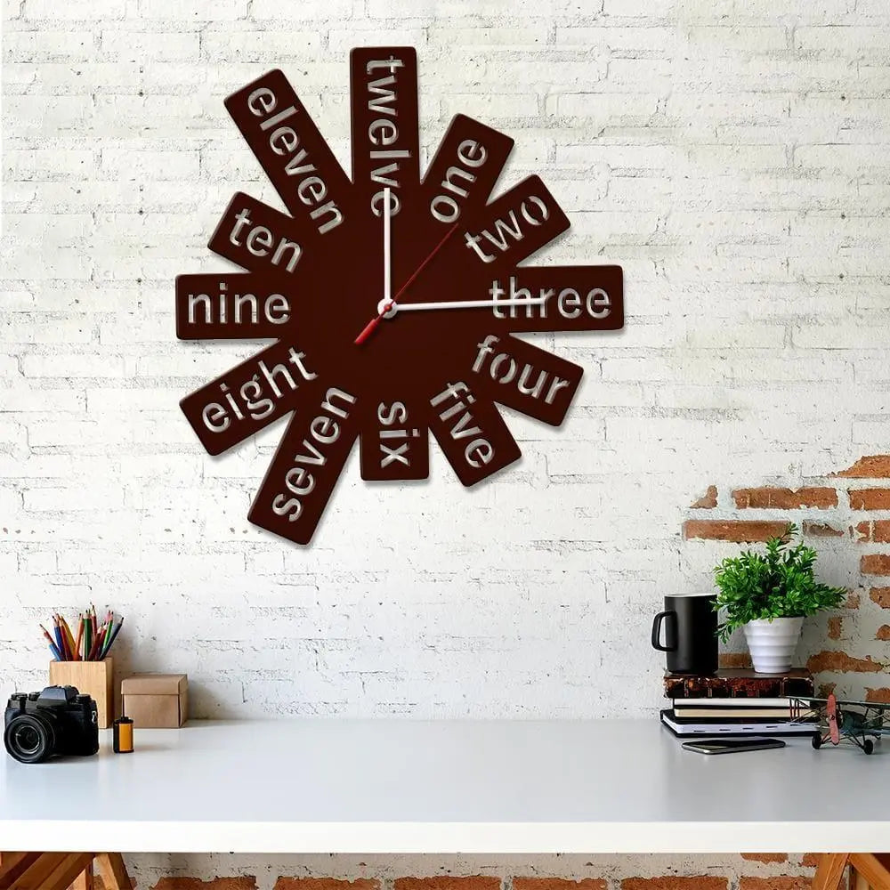 Fancy Wooden Numbers Shape Wall Clock - Ouch Cart
