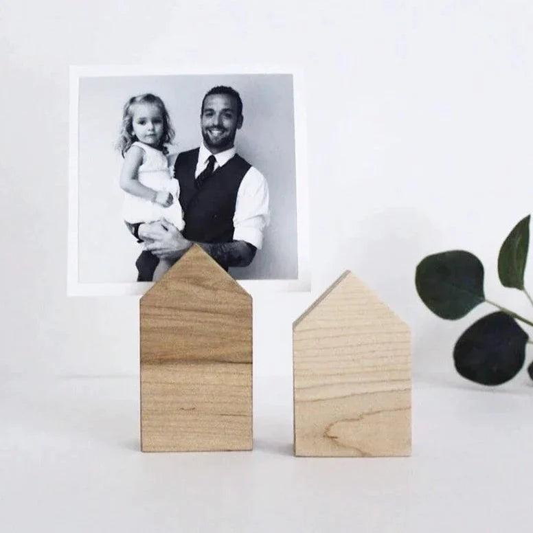 Wood Photo Stands/Place Card Holder/Little Wood House Desk Accessory Set Of 2 By Miza - Ouch Cart