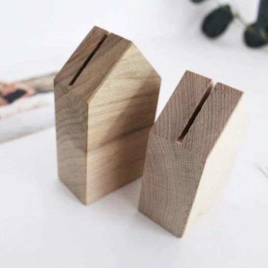 Wood Photo Stands/Place Card Holder/Little Wood House Desk Accessory Set Of 2 By Miza - Ouch Cart