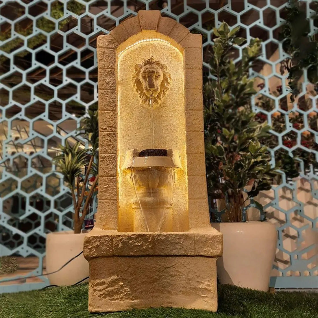 Polyresin Gold Lion Water Fountain - Ouch Cart