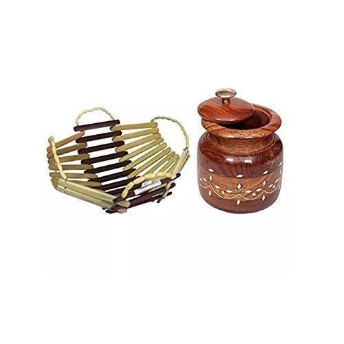 Wooden Tea Coffee Sugar Bowls with Brass - Ouch Cart