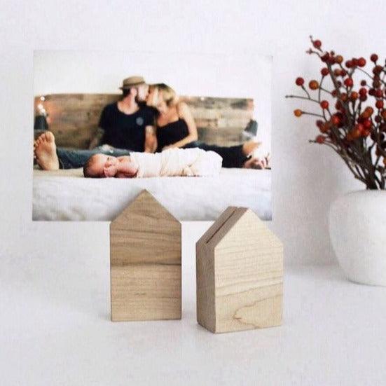 Wood Photo Stands/Place Card Holder/Little Wood House Desk Accessory Set Of 2 By Miza - Ouch Cart