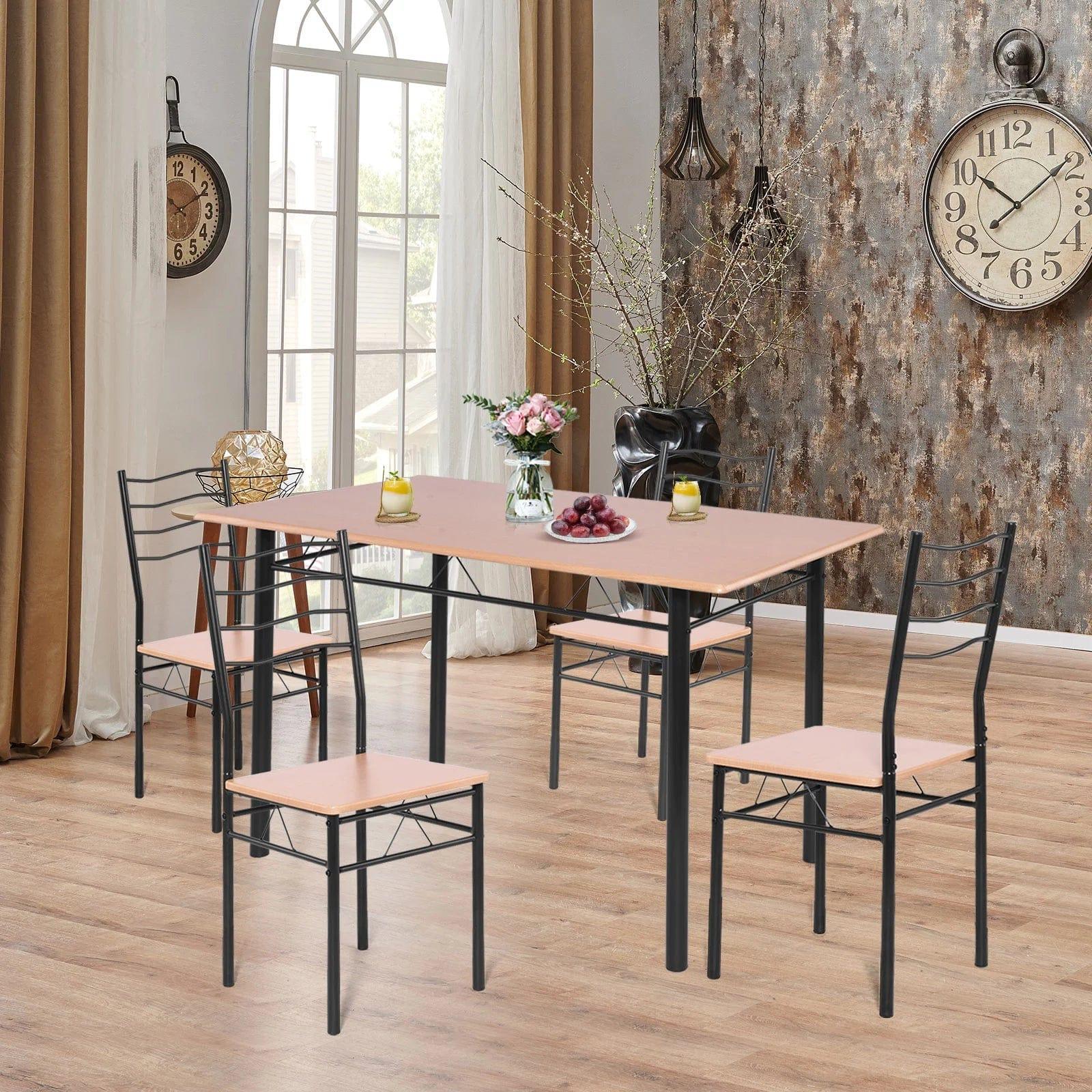 5-Pieces Dining Table Set 4 Chairs MDF Metal Frame Kitchen Furniture Brown - Ouch Cart