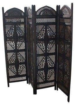 Wood Handicrafts Room Divider Partition for Living Room 4 Panels Room Separators Screen Panels Wooden Partition Room Divider for Home & Kitchen Office - Ouch Cart