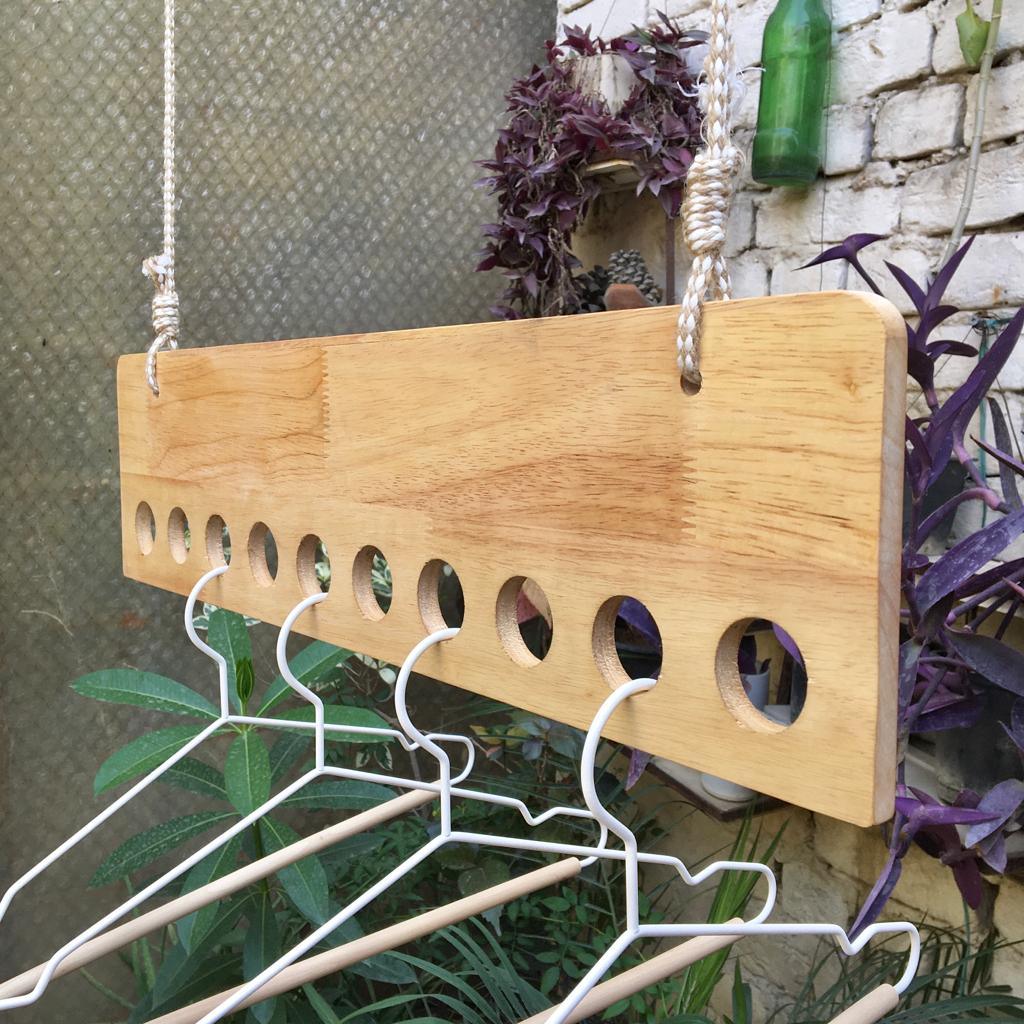 Ceiling Rope Hanging Wooden Clothes Hanger Rack By Miza - Ouch Cart