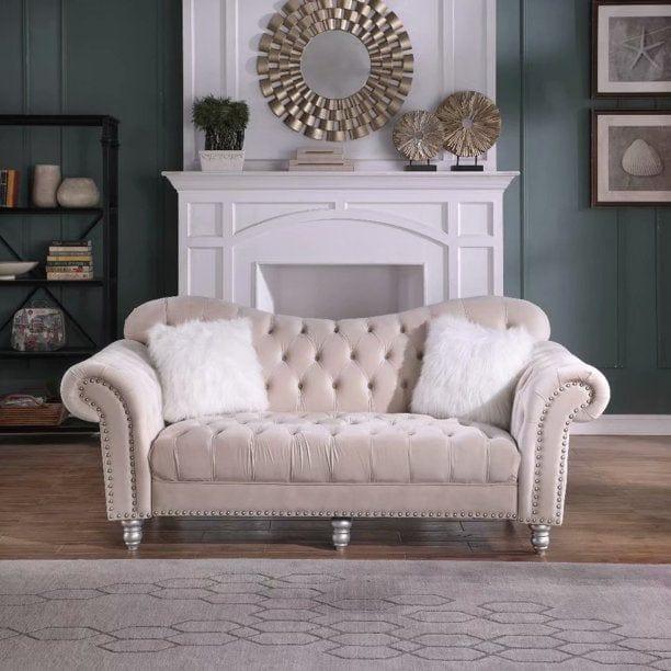 Luxury Classic America Chesterfield Tufted Camel Back Armchair Living Room Sofa, Beige - Ouch Cart