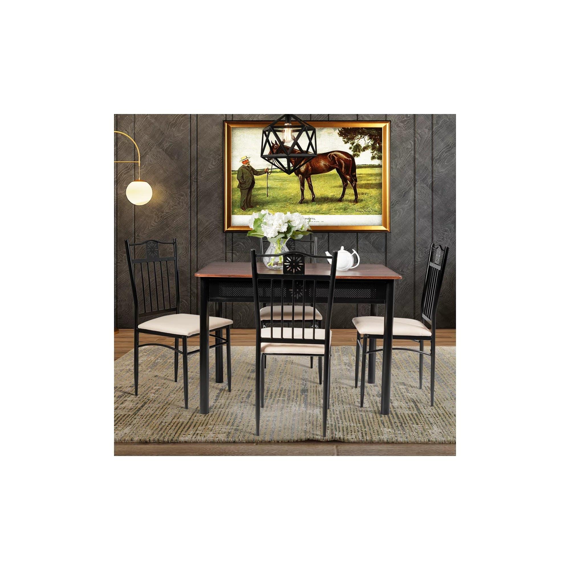 Topbuy 5 Piece Dining Set Wood Metal Table and Chairs Kitchen Furniture - Ouch Cart