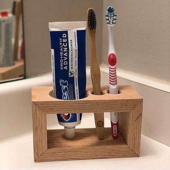 Wooden Bathroom Toothbrush And Toothpaste Holder/Stand ( With Complementary Coaster ) By Miza - Ouch Cart