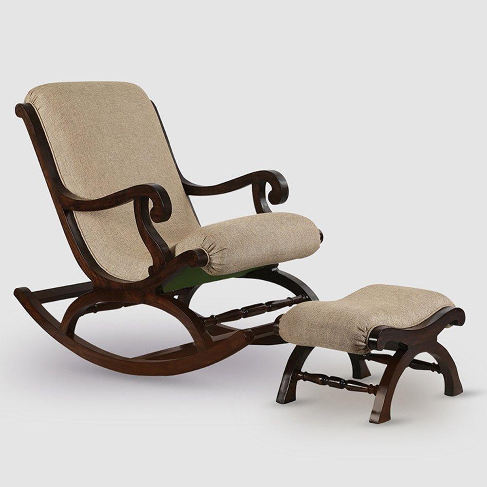 Teak Wood Rocking Chair with Foot Rest and Cushion for Living Room and Home Decor, Brown - Ouch Cart