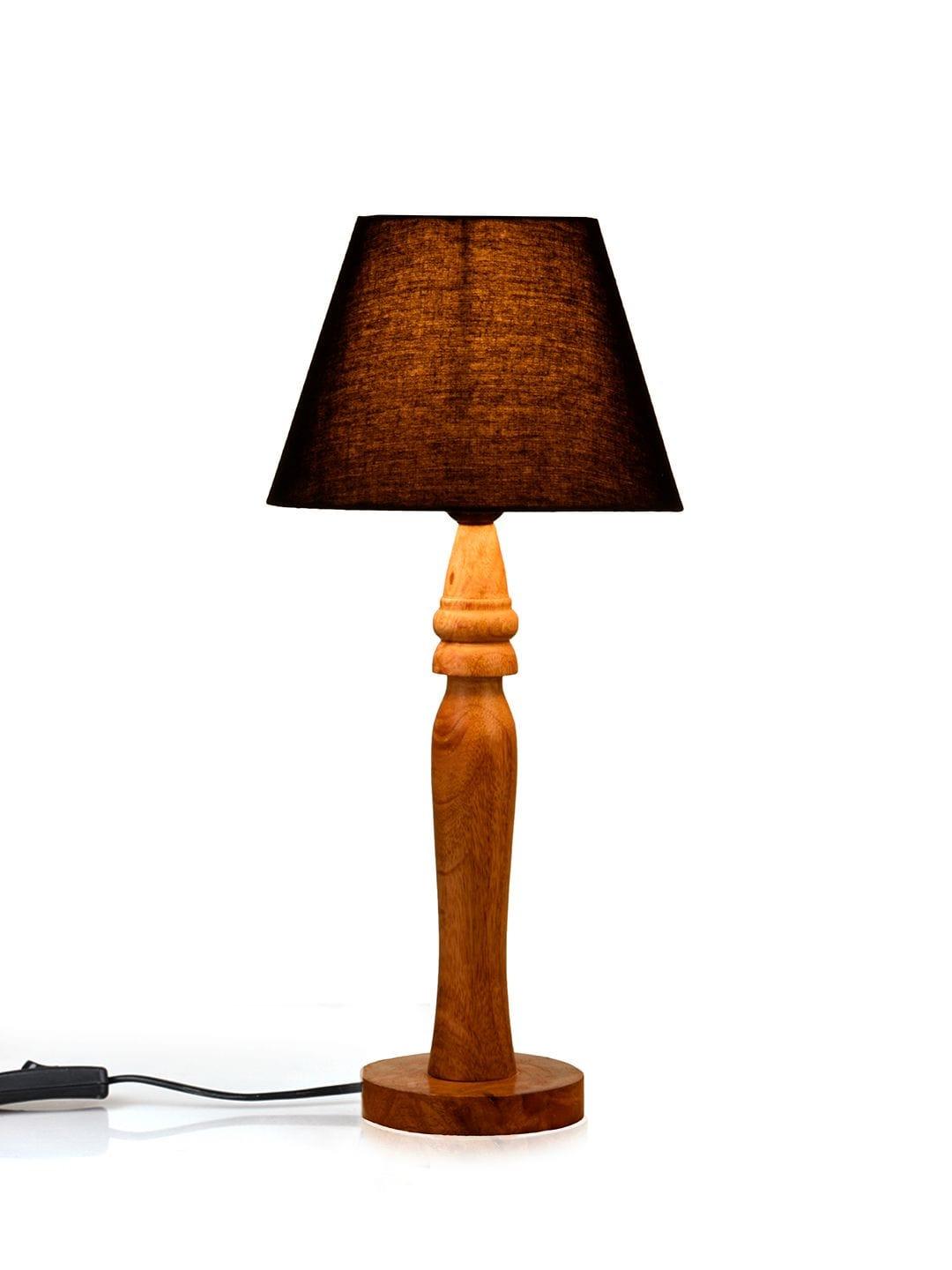 Round Brown Lamp with Taper Black Cotton Shade - Ouch Cart