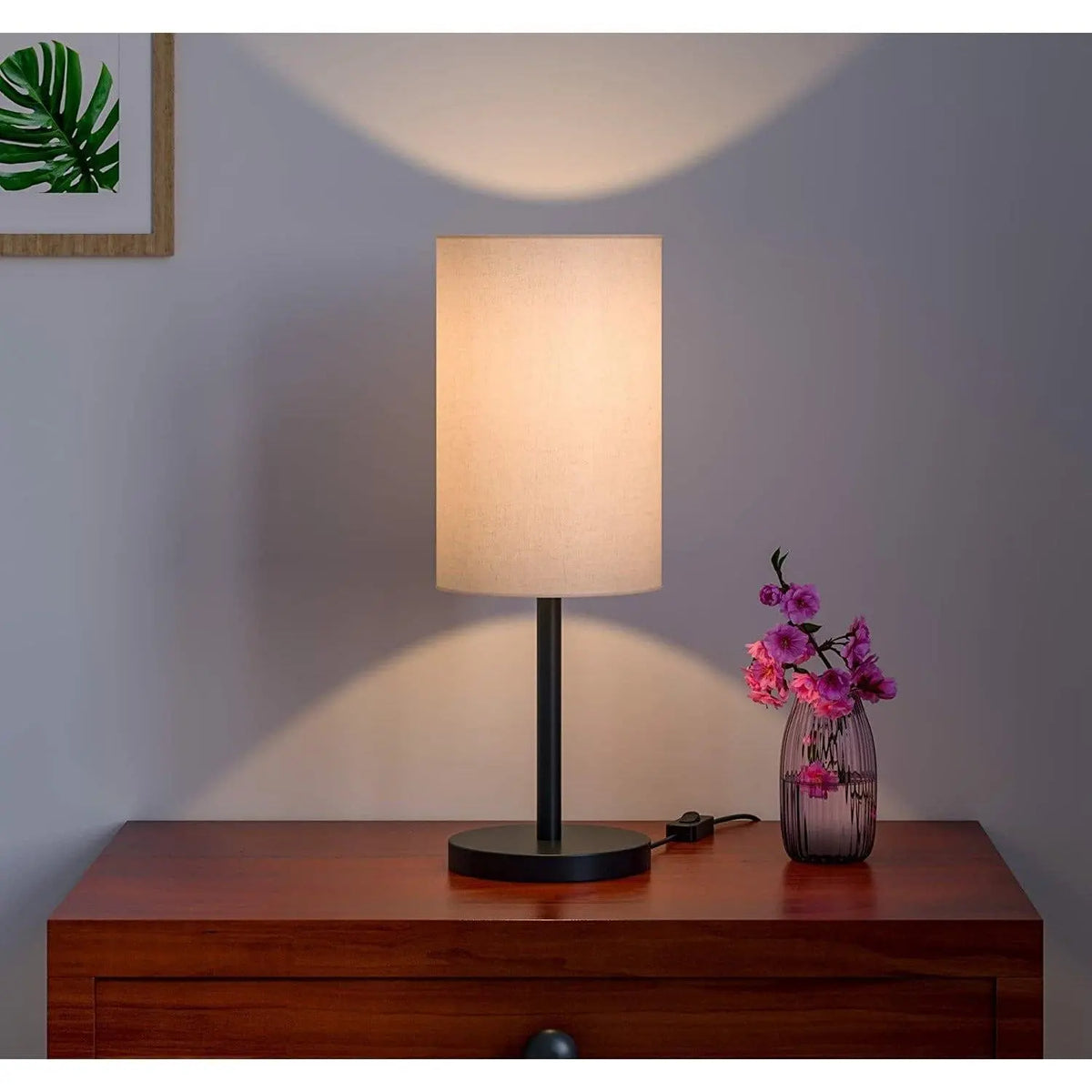 Black Sleek Table Lamp Cylindrical Shade - Ouch Cart