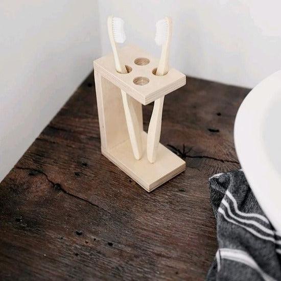 Wooden Bathroom Toothbrush And Toothpaste Holder/Stand ( With Complementary Coaster ) By Miza - Ouch Cart