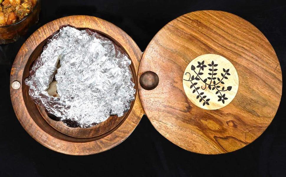 SHEESHAM WOOD CHAPATI BOX, WOODEN HOT POT ROTI DABBA WITH LID, ROTI STORAGE SERVER BASKET, CONTAINER FOR KITCHEN - Ouch Cart