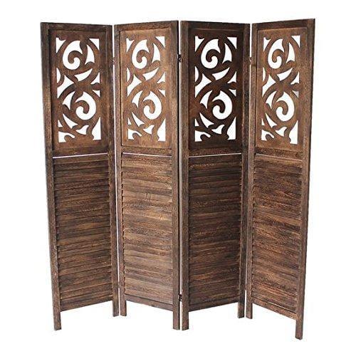Wood Room Divider Partitions for Living Room 4 Panels - Style Room Separators Screen Panel for Kitchen Wooden Partition Room Divider - Ouch Cart