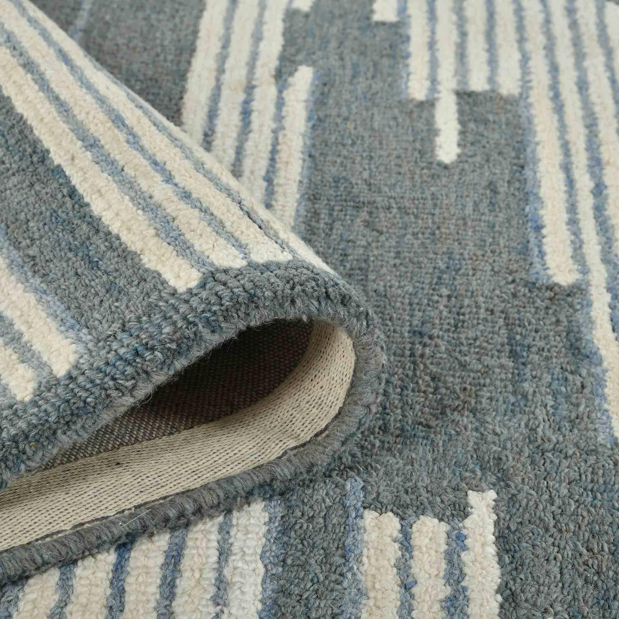 Blue Wool Chicago 8x10 Feet Hand-Tufted Carpet Rug - Ouch Cart