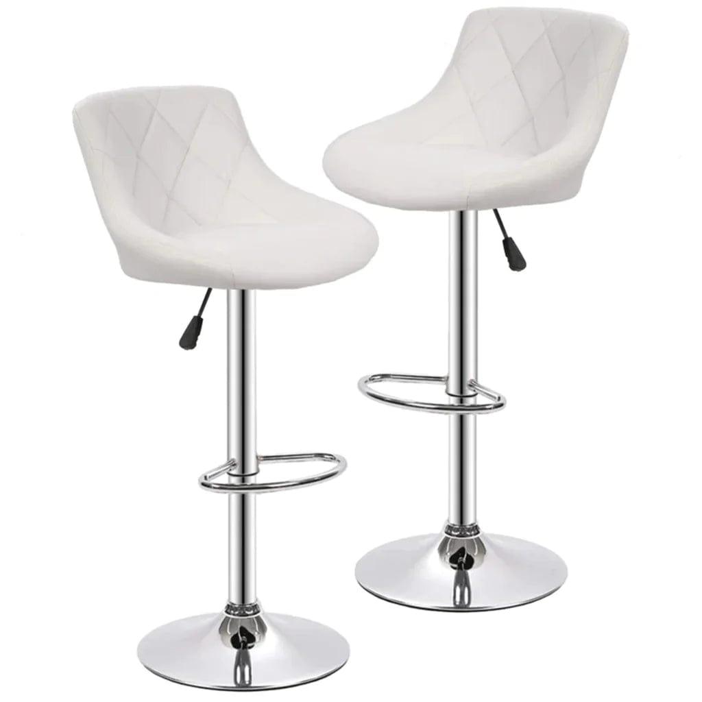 Easy Back Rest White Comfy Leatherette Bar Stool / Long Chair Set of 2 - Ouch Cart