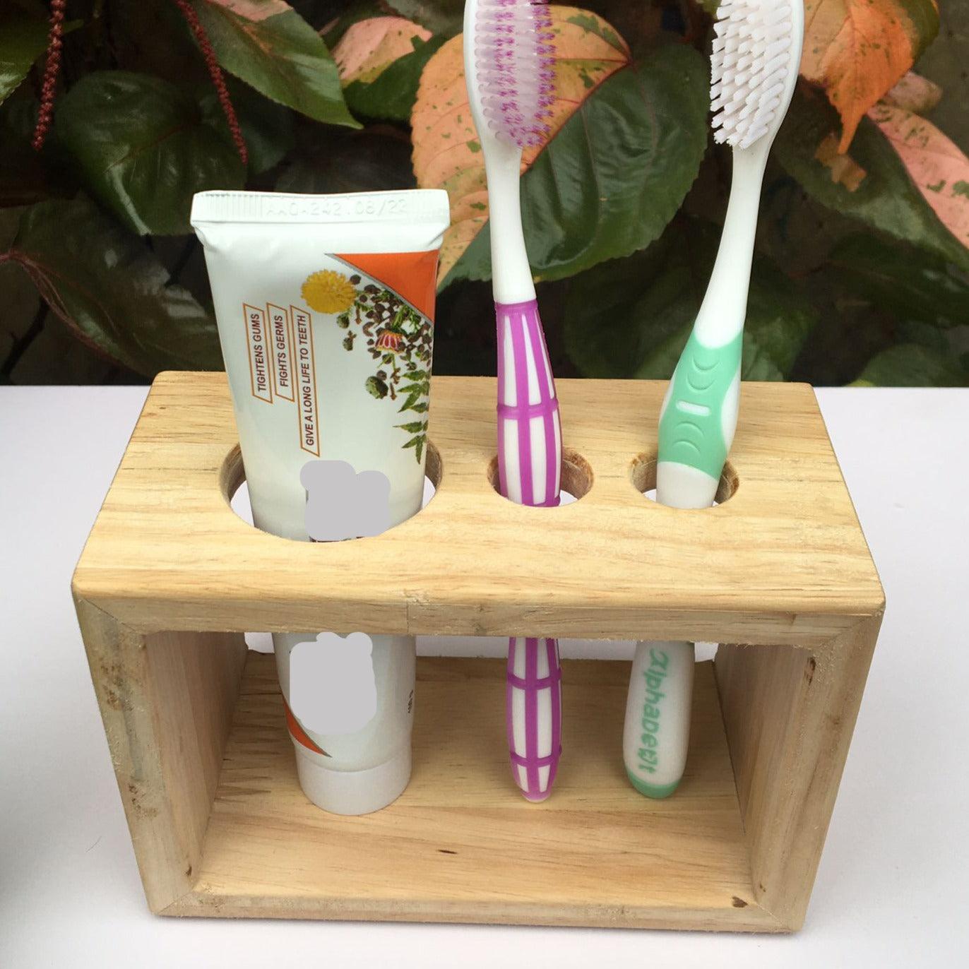 Wooden Bathroom Toothbrush And Toothpaste Holder/Stand ( With Complementary Coaster ) By Miza - Ouch Cart