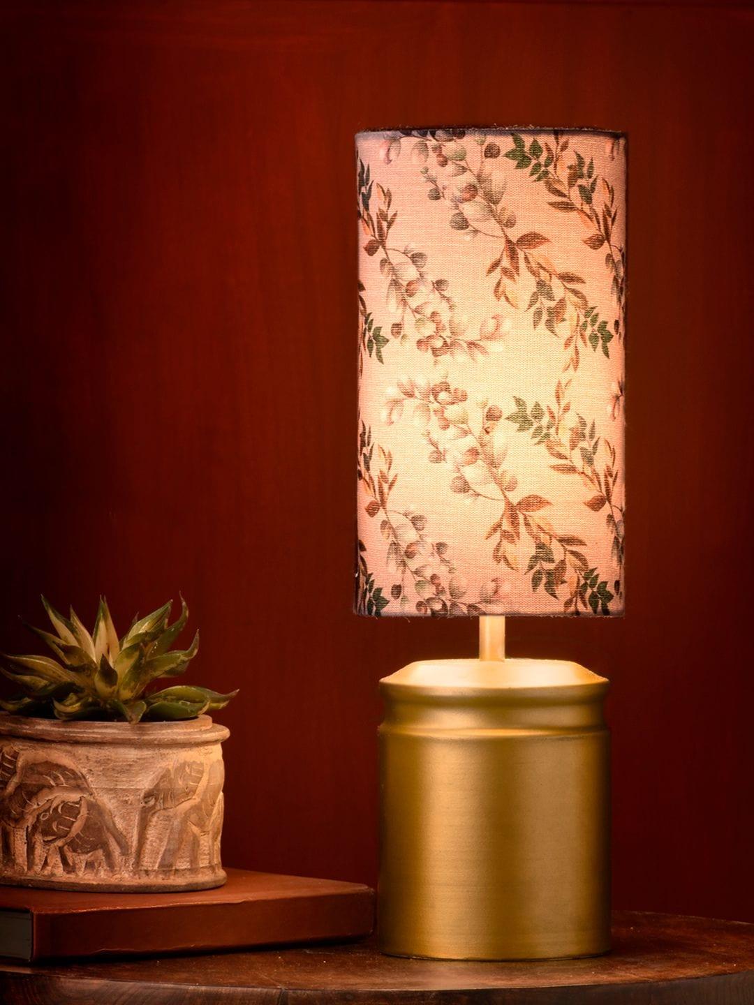 Metal Golden Table Lamp with Creeper Print Shade - Ouch Cart