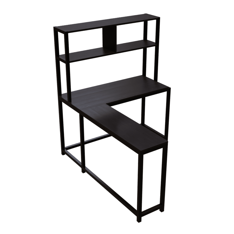 Hutch Corner L Shaped Study with Table Storage Design in Brown Color in - Ouch Cart