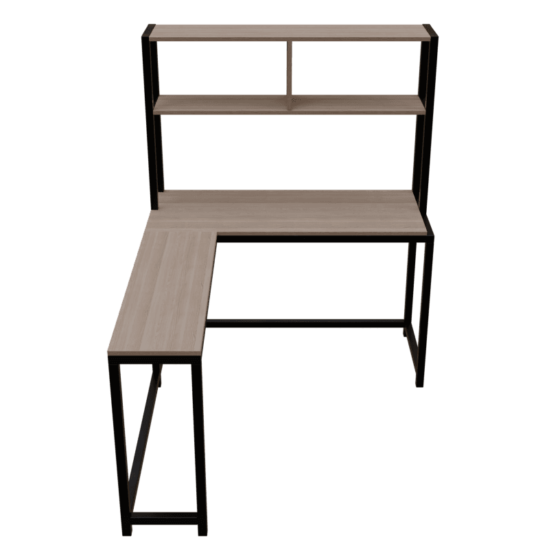 Hutch Corner L Shaped Study Table Storage Design in Wenge Finish - Ouch Cart