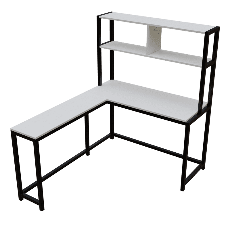 Hutch Corner L Shaped Study Table Storage Design in White Finish - Ouch Cart