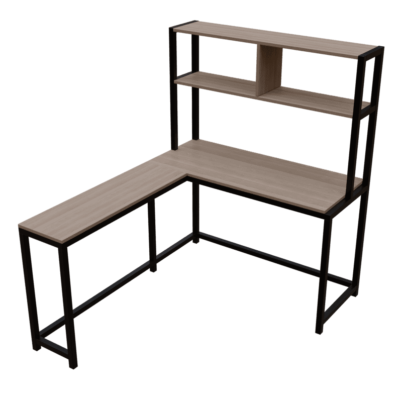 Hutch Corner L Shaped Study Table Storage Design in Wenge Finish - Ouch Cart
