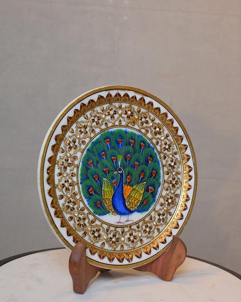 Colourful Desinger Peacock Showpiece Table Plate - Ouch Cart