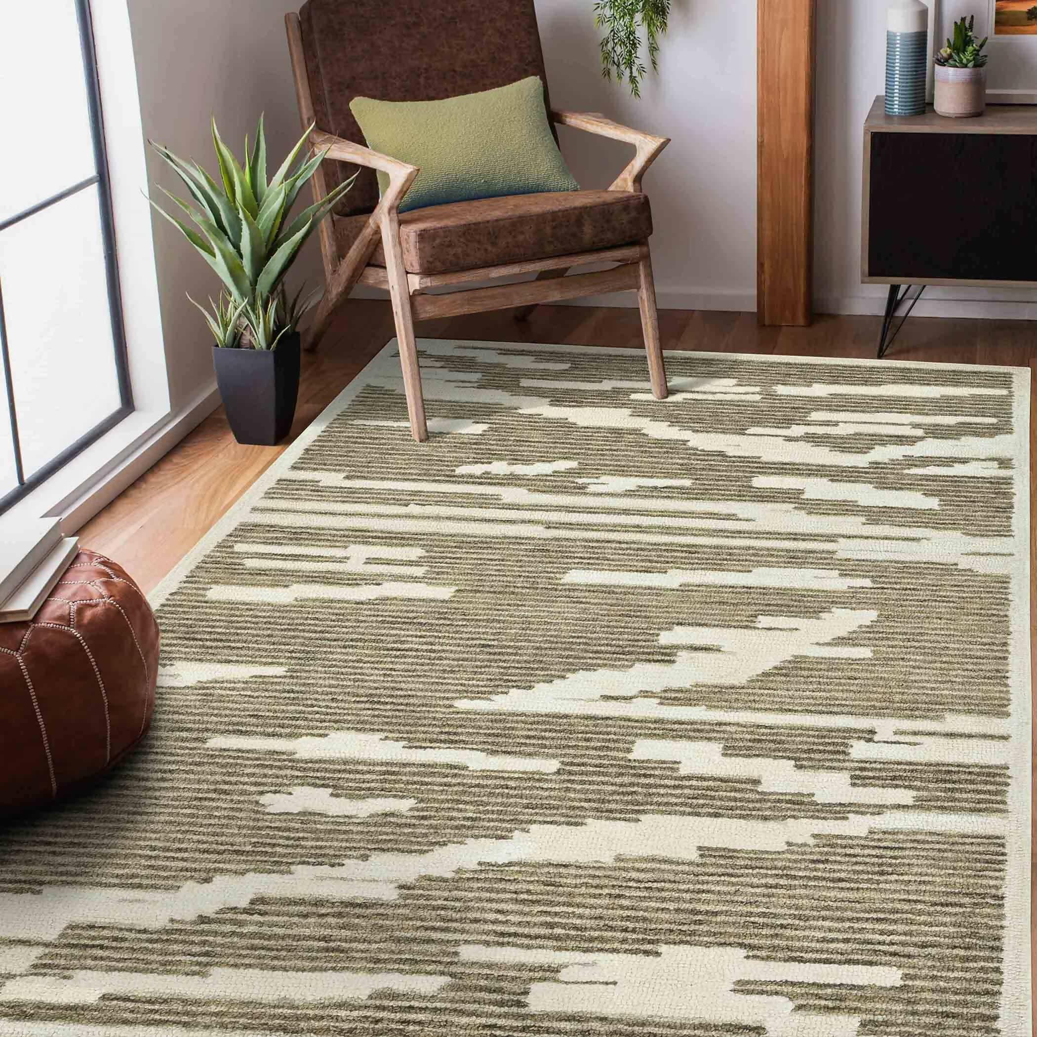 Beige Wool Chicago 8x10 Feet Hand-Tufted Carpet Rug - Ouch Cart