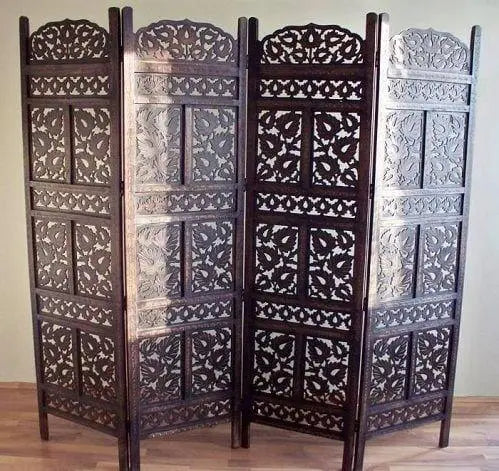 Wooden Partitions - Wood Room Divider Partition for Living Room 4 Panels - Room Separators Screen Panel for Home & Kitchen to be Placed in Zig-Zag - Ouch Cart