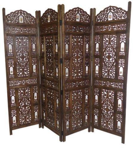 Wood Room Divider Partition for Living Room 4 Panels - Room Separators Screen Panel for Kitchen Wooden Partition Room Divider to be placed in Zig-Zag - Ouch Cart
