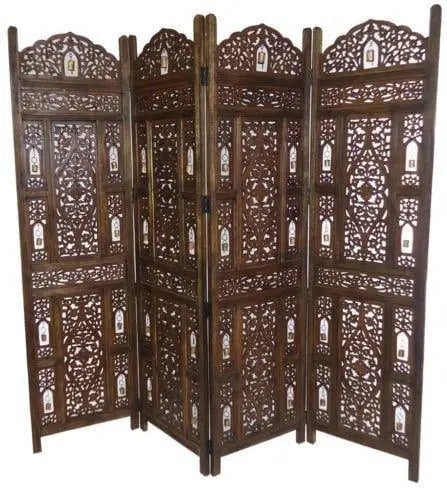 Wood Room Divider Partition for Living Room 4 Panels - Room Separators Screen Panel for Kitchen Wooden Partition Room Divider to be placed in Zig-Zag - Ouch Cart