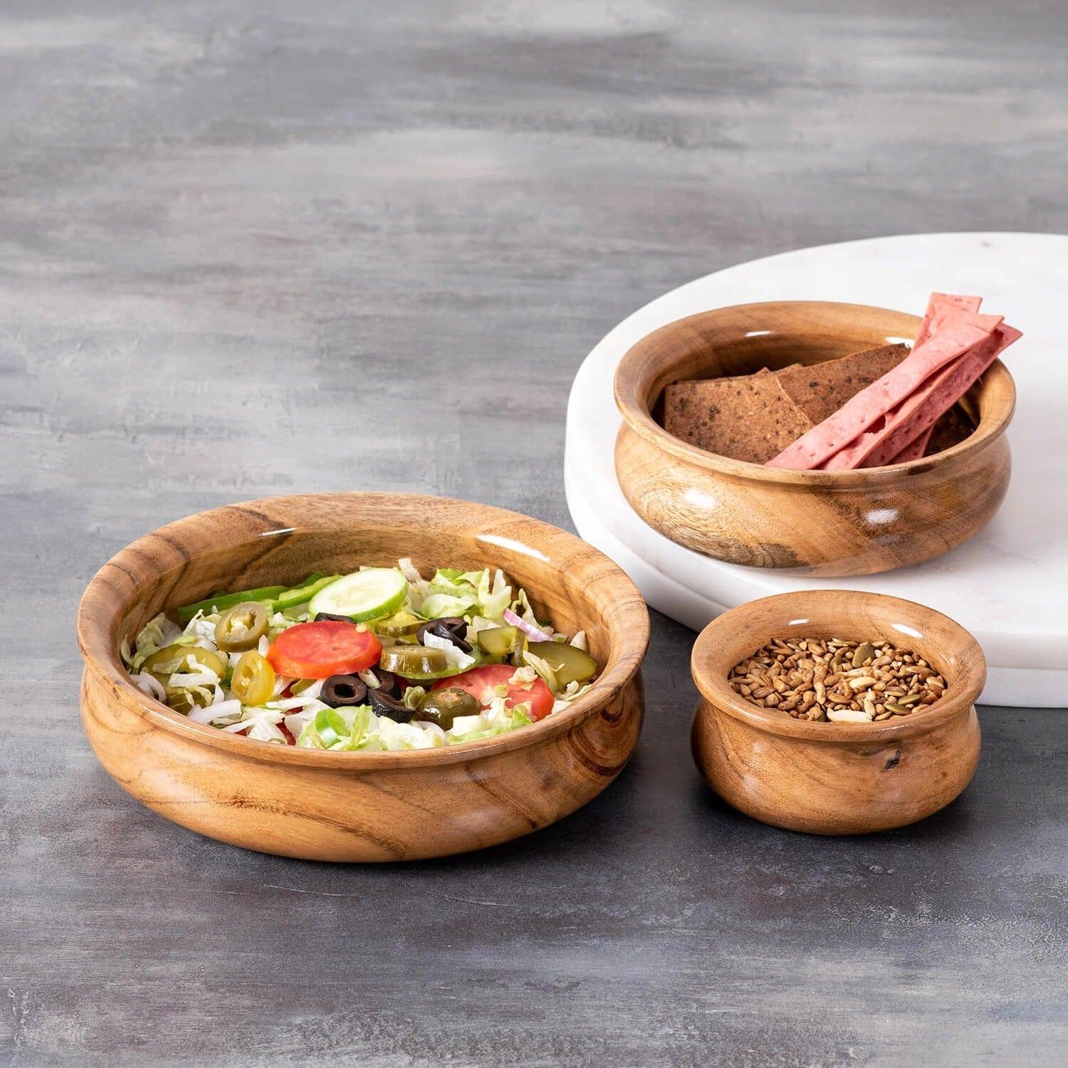 WOODEN BOWL || SET OF 3 || FOOD SAFE || ACACIA WOOD || HOT/COLD MEAL - Ouch Cart