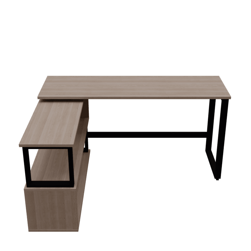 L Shaped Executive Desk with Storage Design in Wooden Color - Ouch Cart