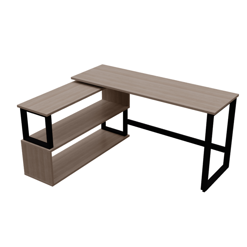 L Shaped Executive Desk with Storage Design in Wooden Color - Ouch Cart