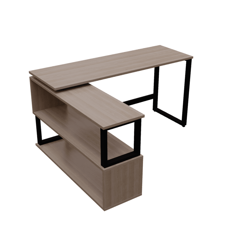 L Shaped Executive Desk with Storage Design in Wooden Color - Ouch Cart