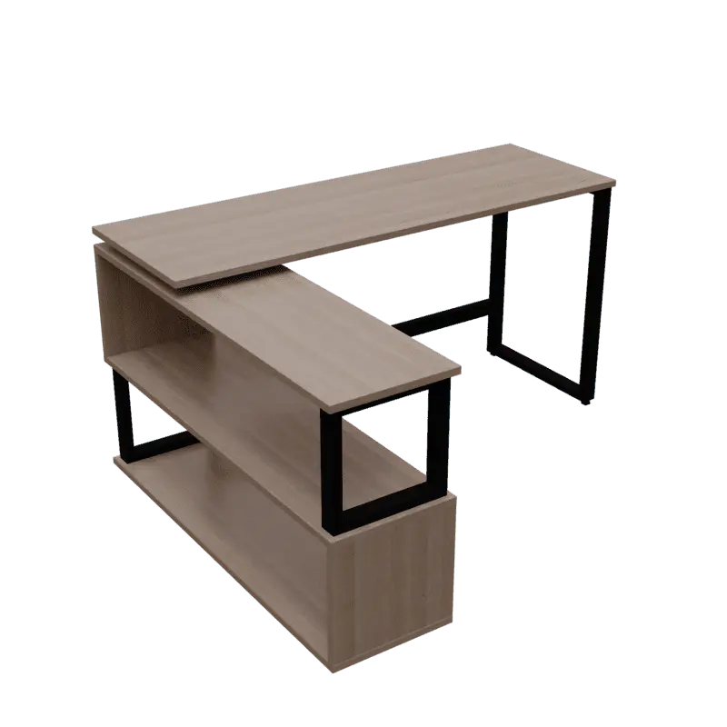 L Shaped Executive Desk with Storage Design in Wooden Color - Ouch Cart