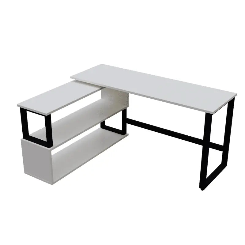 L Shaped Executive Desk with Storage Design in Black & White Color - Ouch Cart