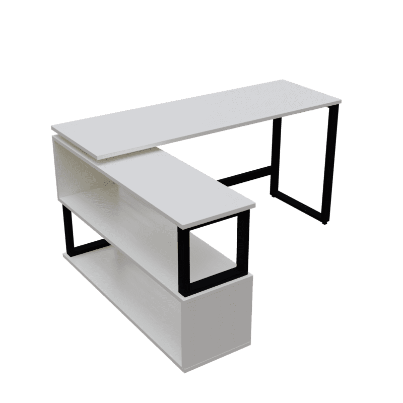 L Shaped Executive Desk with Storage Design in Black & White Color - Ouch Cart
