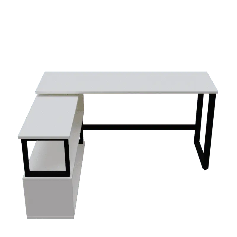L Shaped Executive Desk with Storage Design in Black & White Color - Ouch Cart