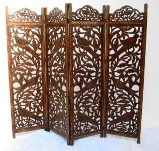 (4 Panel) Wooden Screen Wooden Room Divider Wooden Room Divider Wooden Carving partition - Ouch Cart