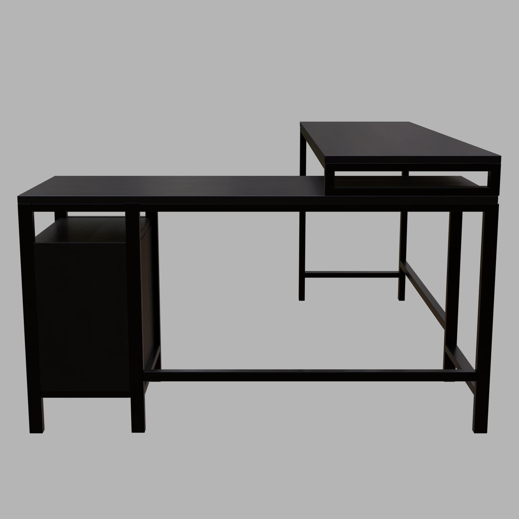 Maru l shaped Office Table with Storage Design in brown finish - Ouch Cart