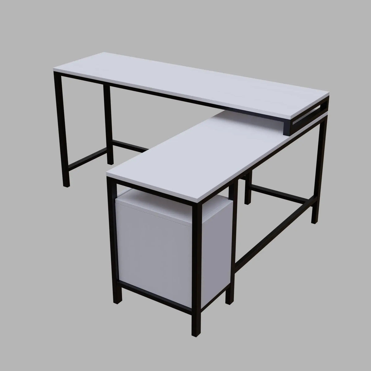 Maru l shaped Executive Desk with storage Design in white finish - Ouch Cart