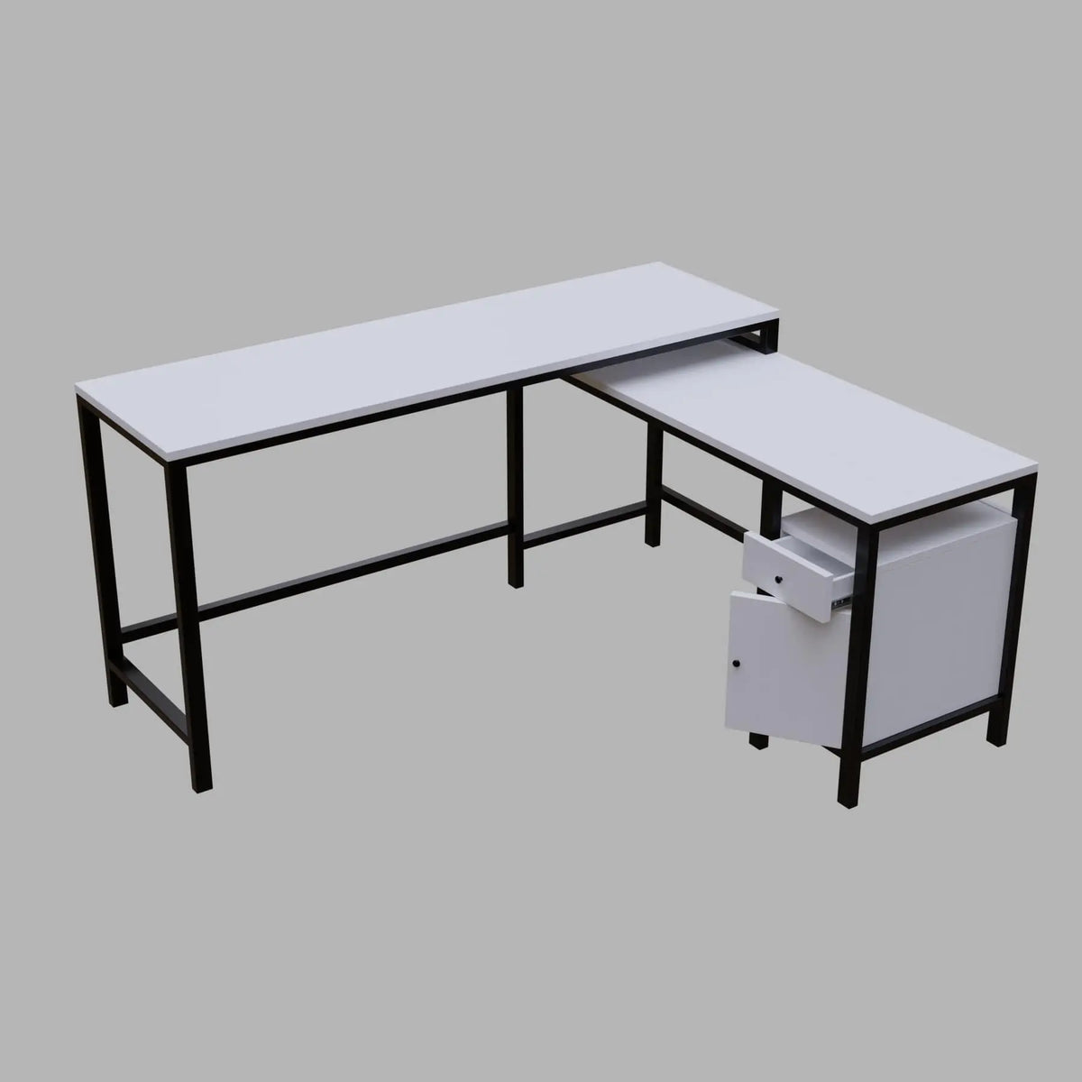 Maru l shaped Executive Desk with storage Design in white finish - Ouch Cart